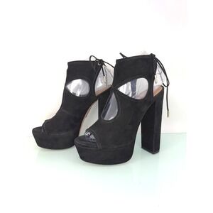 Aquazzura Ultra High Platform Block Heels Sz 37 Black Suede Lace Up Italy Glam